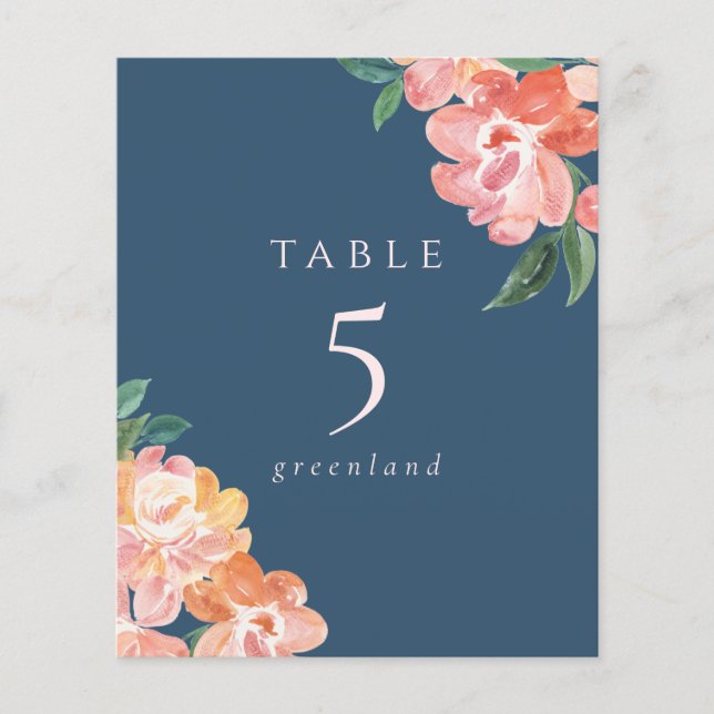 Zeitloser Hochzeitstisch aus Rosa und Blauer Flora (Vorderseite)