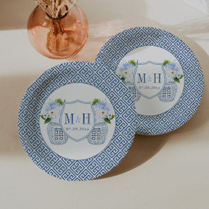 Zeitloser Ingwertopf-Monogramm-Hochzeitsdusche-Par Pappteller