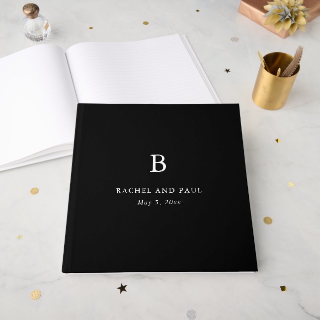 Zeitloser Klassiker Formale Monogramm-Hochzeit Gästebuch (Vorderseite offen)