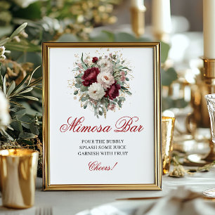 Zeitloser Mimosa Bar Floral Blush Burgund-Schriftz Poster