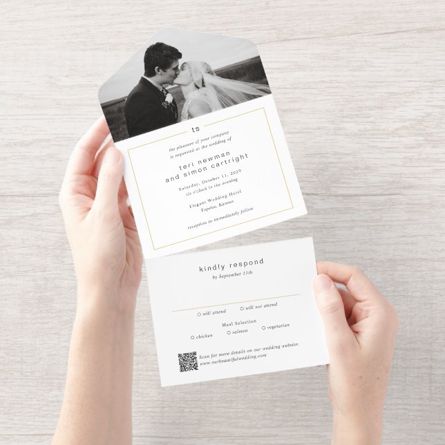 Zeitloser Monogramm-QR-Code Moderne Hochzeit All-in-One-Einladung (Abreißstreifen)