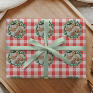 Zeitloser roter Gingham-Farmhouse-Foto-Artikel Geschenkpapier