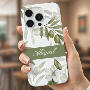 Zeitloser Salbei-Oliv-Wasserfarben-Chic-Name iPhone 15 Pro Hülle