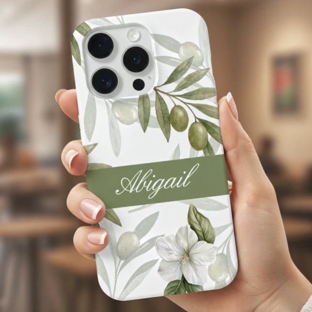 Zeitloser Salbei-Oliv-Wasserfarben-Chic-Name iPhone Hülle (Von Creator hochgeladen)