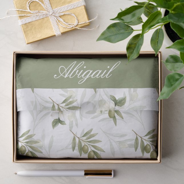 Zeitloser Salbei-Oliv Wasserfarben-Name Seidenpapier (Geschenk)