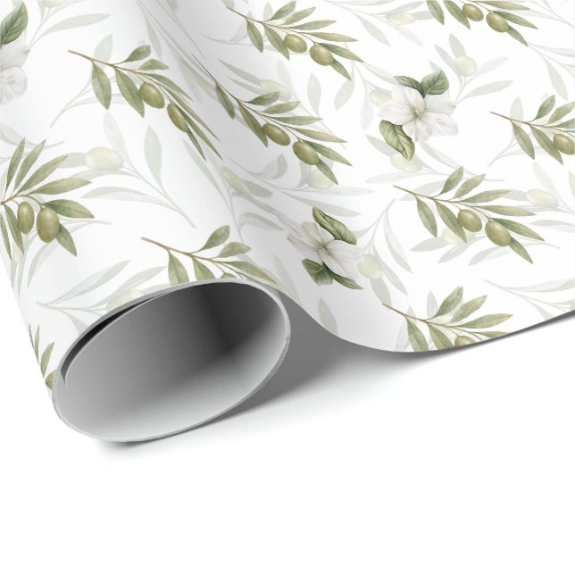 Zeitloser Salbei Oliven Wasserfarbe Chic Geschenkpapier (Rolleneckpunkt)