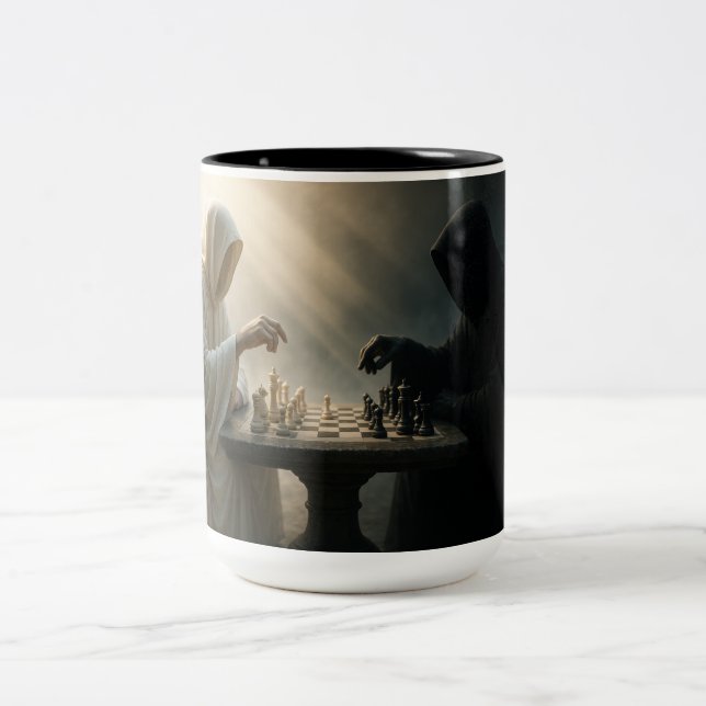 Zeitloser Schachkampf Zweifarbige Tasse (Mittel)