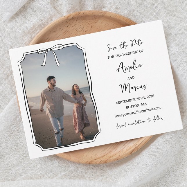 Zeitloser Schwarz-Weiß-Minimalistischer Handgezeic Save The Date (Von Creator hochgeladen)