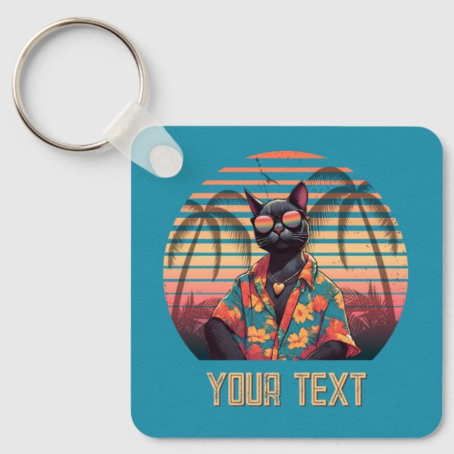 Zeitloser tropischer Katzenattitude-Platz Schlüsselanhänger (Vorderseite)