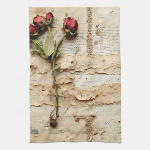 Zeitloser Vintage-Blumen-Liebesbrief Geschirrtuch