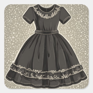 Zeitloser Vintage-LBD (Kleines Schwarzes) Kunst Quadratischer Aufkleber