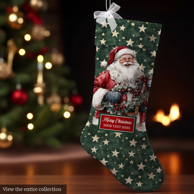 Zeitloser Vintager Santa Claus Strumpf Personalisi Großer Weihnachtsstrumpf (Timeless Vintage Santa Claus Stocking Personalized Holiday)