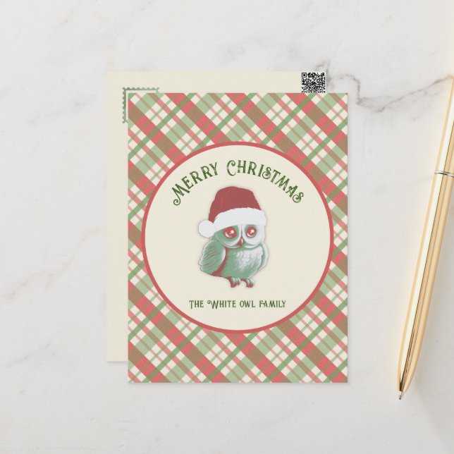 Zeitloser Weihnachtskariert Postkarte (Vorderseite/Rückseite Beispiel)