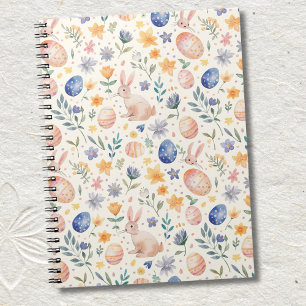 Zeitloses Aquarell Pastell-Hase Blumen Eier Notizblock