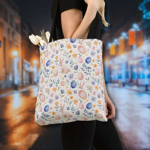 Zeitloses Aquarell-Pastell-Hase-Blumen-Ostereier