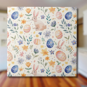 Zeitloses Aquarell-Pastell-Hase-Blumen-Ostereier Fliese