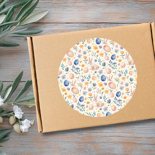 Zeitloses Aquarell-Pastell-Hase-Blumen-Ostereier Runder Aufkleber