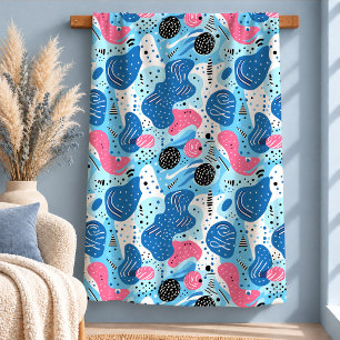 Zeitloses Blau Rosa Memphis-Formen-Decke Design Sherpadecke