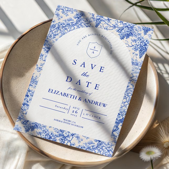Zeitloses Blau-Weiß-Porzellan-Hochzeit Save The Date (Von Creator hochgeladen)