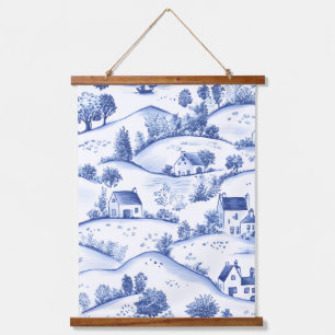 Zeitloses blaues Toile-Landhaus Französisch Landsc Wandteppich Mit Holzrahmen