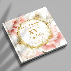 Zeitloses Blush Gold Watercolor Geburtstagskarte Gästebuch