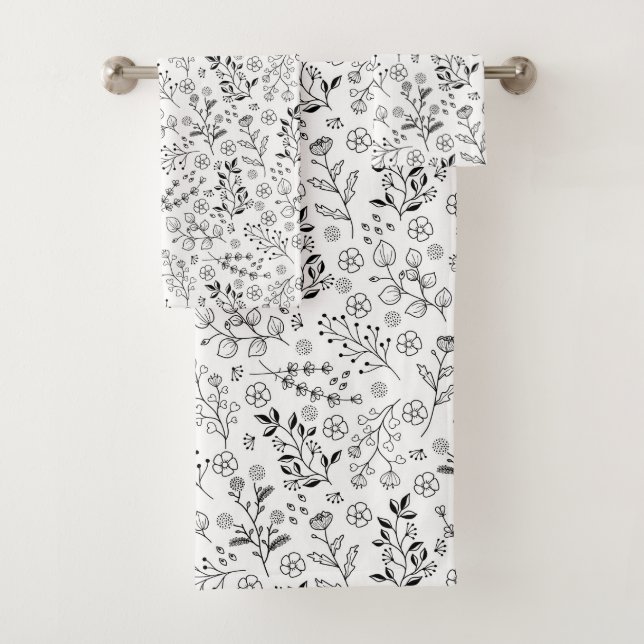 Zeitloses Blut: HandGezeichnet Blumeneleganz Badhandtuch Set (Insitu)