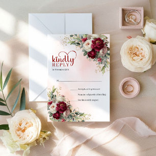Zeitloses Bohemian Burgund Weiß Florales Gold Hoch RSVP Karte