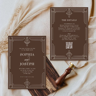 Zeitloses Braun QR-Code All-in-One-Hochzeit Einladung