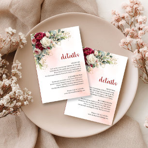 Zeitloses Burgunderweißes Florales Gold Hochzeitsd Begleitkarte