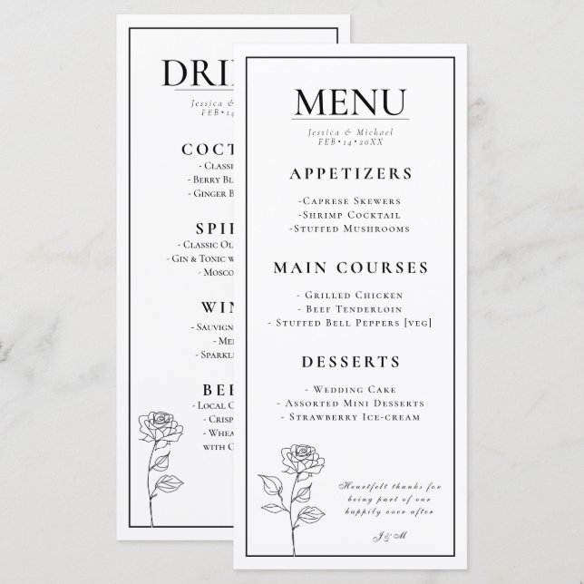 Zeitloses Doppelblühen Menükarte (Vorne/Hinten)