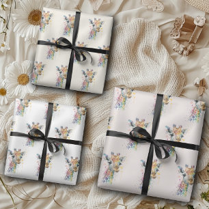 Zeitloses Elfenbein-Wasserfarben-Giraffenmuster Geschenkpapier Set