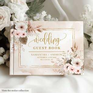 Zeitloses hellrosa Gold florales Hochzeitsgast-Buc Gästebuch