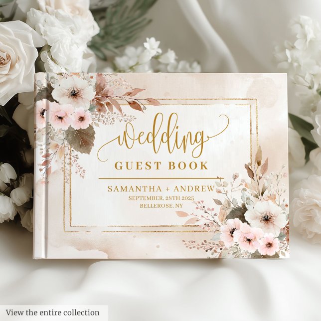 Zeitloses hellrosa Gold florales Hochzeitsgast-Buc Gästebuch (Timeless Pale Pink Gold Floral Wedding Guest Book)