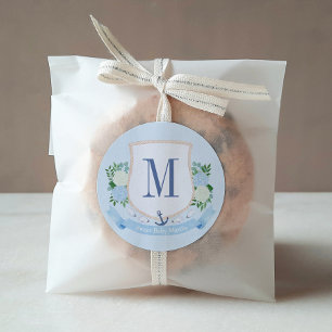 Zeitloses Küstenmonogramm Jungen-Baby-Party-Gesche Runder Aufkleber