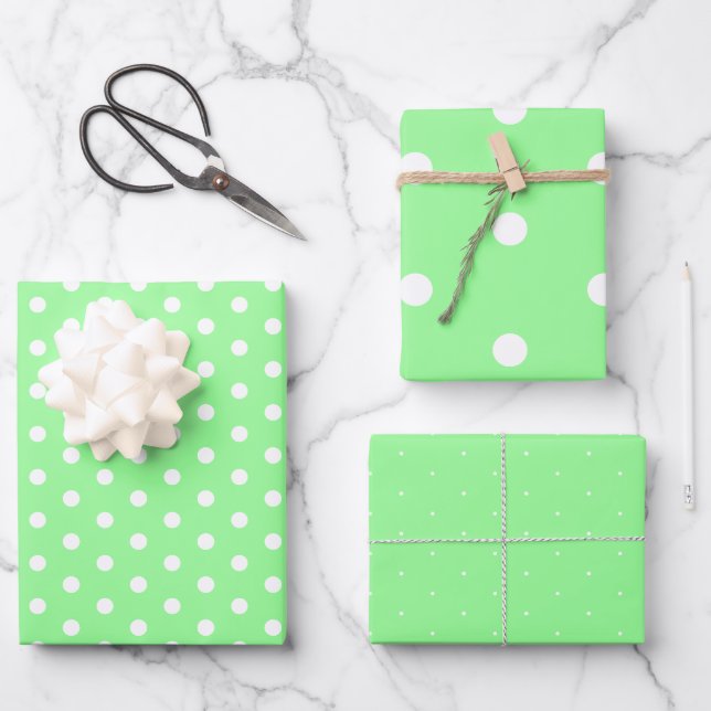 Zeitloses Minze White Polka Dot Geschenkpapier Set (Vorderseite)