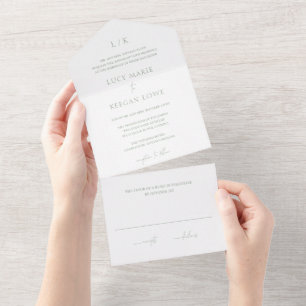 Zeitloses Monogramm Sagegrün Elegante Hochzeit All In One Einladung