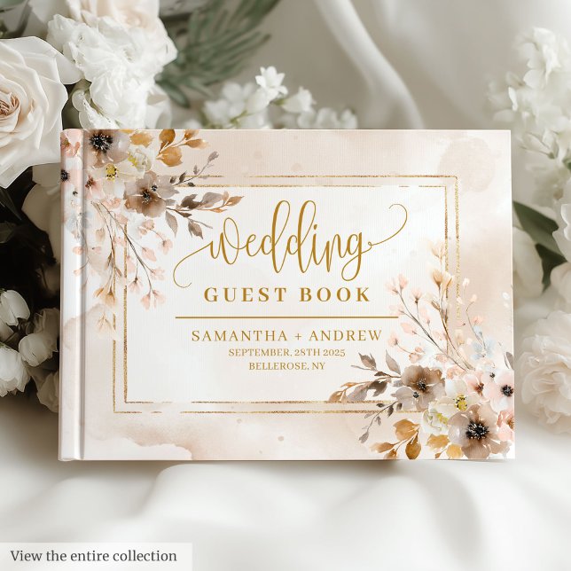 Zeitloses neutrales Gold Floral Wedding Guest Book Gästebuch (Timeless Neutral Gold Floral Wedding Guest Book)