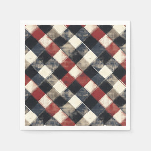 Zeitloses Retro Navy und Kariertes rotes Muster Serviette
