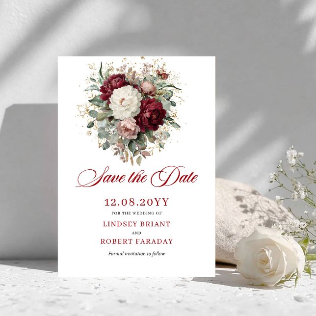 Zeitloses Rosé-Burgunder-Blumen-Save-the-Date Save The Date (Timeless Blush Burgundy Floral Save The Date)