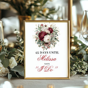 Zeitloses Rosé-Burgunder-Hochzeits-Countdown-Schil Poster