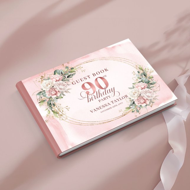 Zeitloses Roségold-Blush-Grün 90. Gästebuch (Timeless Blush Pink Gold Greenery 90th Guest Book)