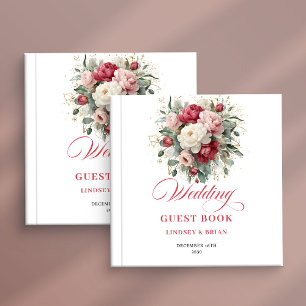 Zeitloses Rustikales Rot Weiß Florales Hochzeitsgä Gästebuch