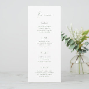 Zeitloses Salbeigrün Elegante Hochzeit Menükarte