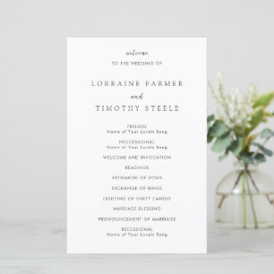 Zeitloses Schwarz-Weiß-elegantes Hochzeitsprogramm