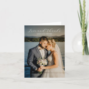 Zeitloses Schwarz-Weiß-Foto Elegante Hochzeit Dankeskarte