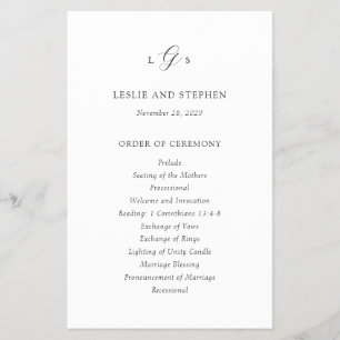 Zeitloses Schwarz-Weiß-Hochzeitsprogramm zum günst Flyer
