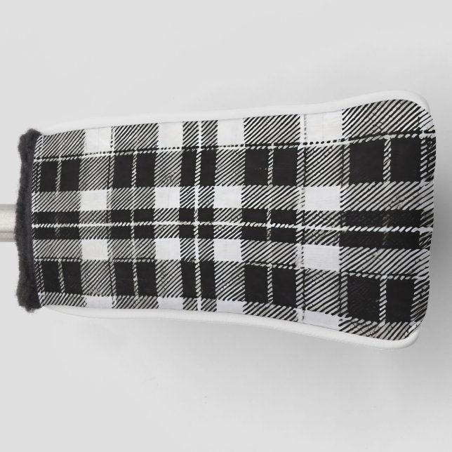 Zeitloses Schwarz-Weiß-Kariertes Muster Golf Headcover (Vorderseite)