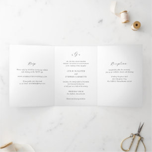 Zeitloses Schwarz-Weiß-Monogramm Elegante Hochzeit Dreifach Gefaltete Einladung