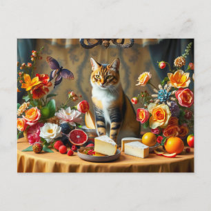 Zeitloses Stillleben mit Katze und Produktion Postkarte