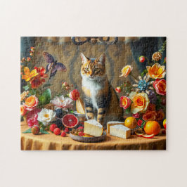 Zeitloses Stillleben mit Katze und Produktion Puzzle